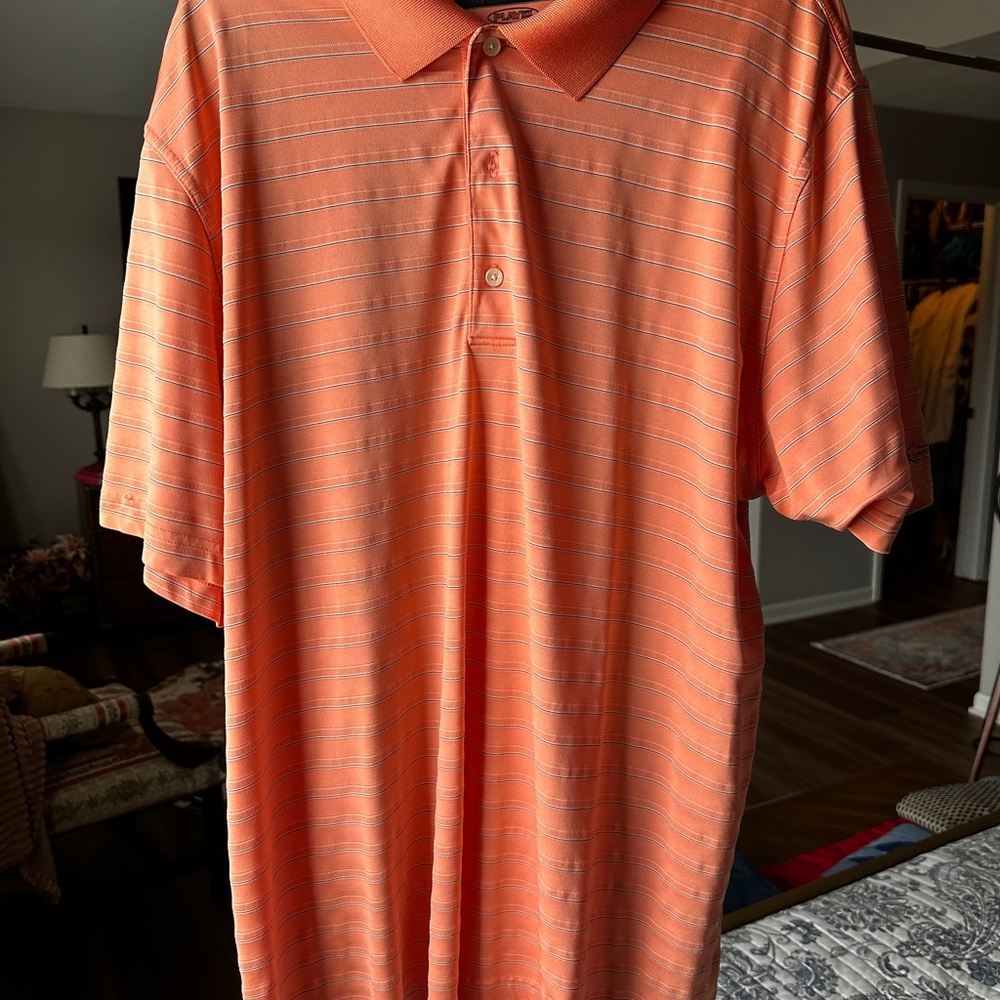 Greg Norman Collection Coral Polo and Black/Silver Stripe Polo